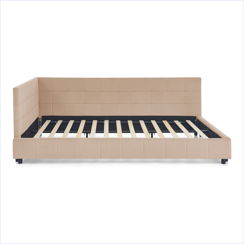 Structure de lit tapissier grand format, structure de canapé-lit avec dossier confortable et accoudoirs, Rose clair