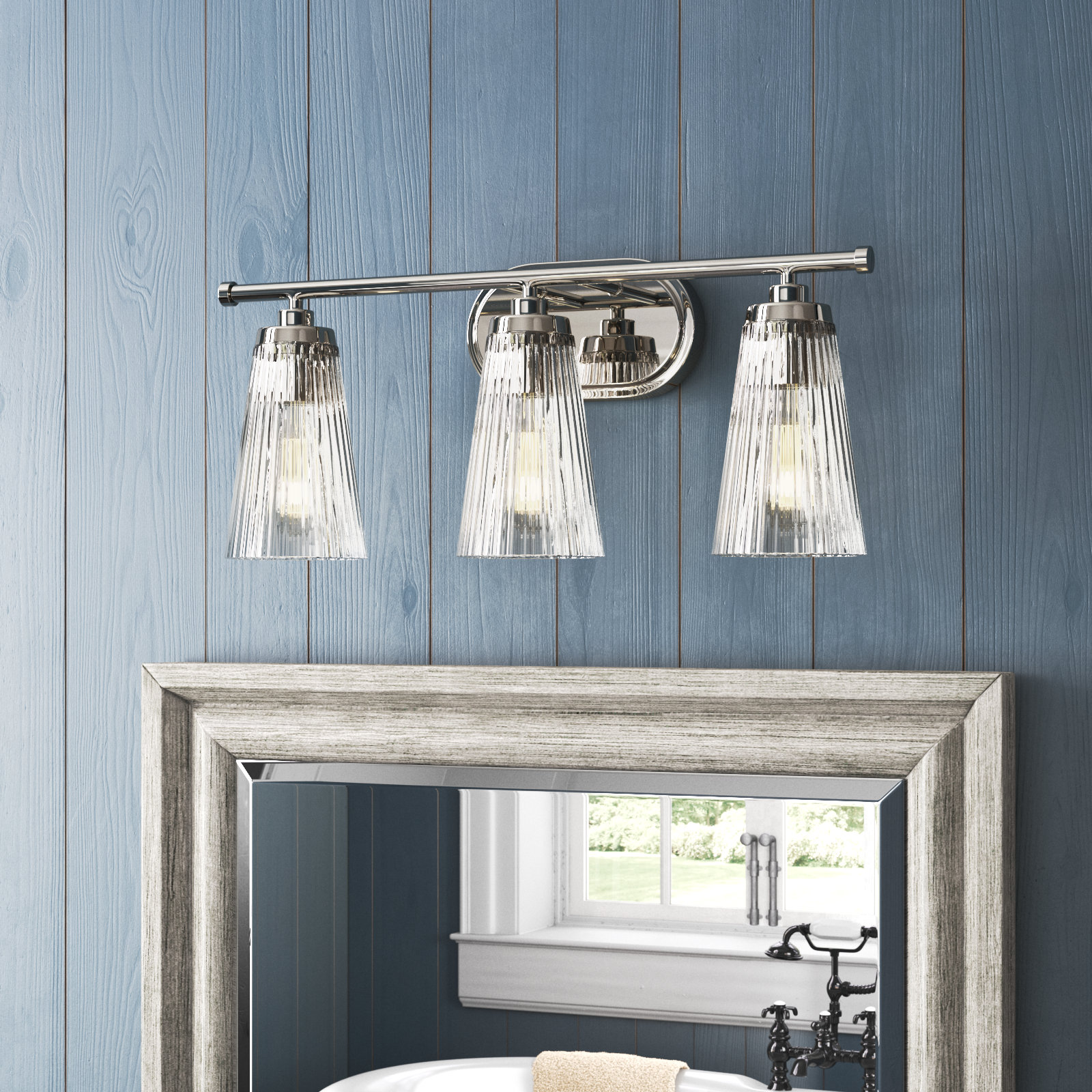 Jeanie Dimmable Vanity Light, Nickel, 10" H x 22" W x 22" D, 3 Lights
