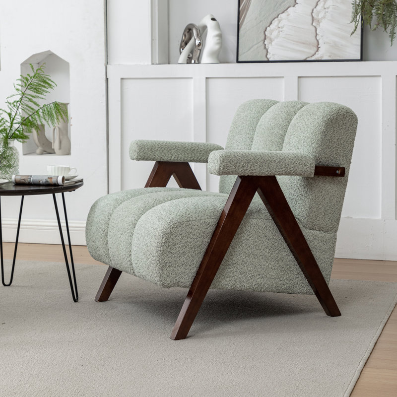 Fauteuil Draedyn rembourré avec pieds en bois massif, Sauge, 1