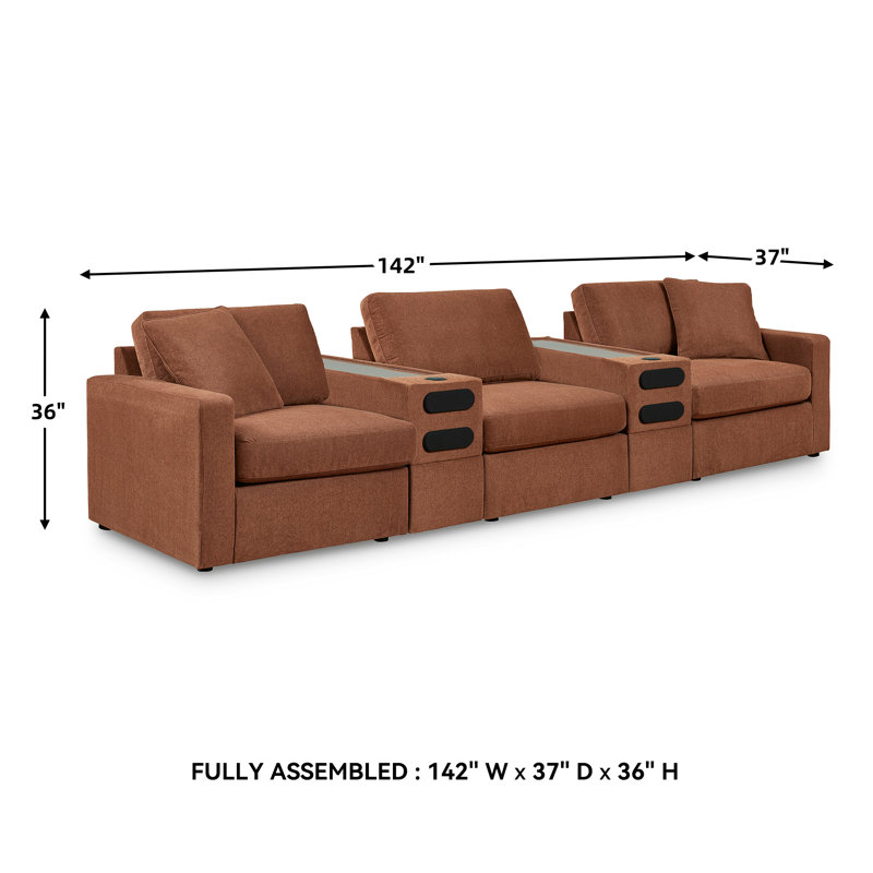 Braintree 5-Piece Sectional With Audio Consoles, Brown Polyester