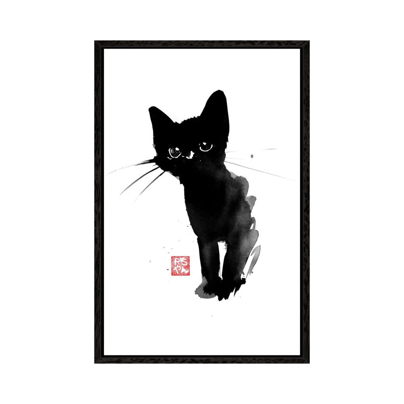 Spotty Cat by Péchane - Print on Canvas, 66.04 cm H x 45.72 cm W, Black Framed
