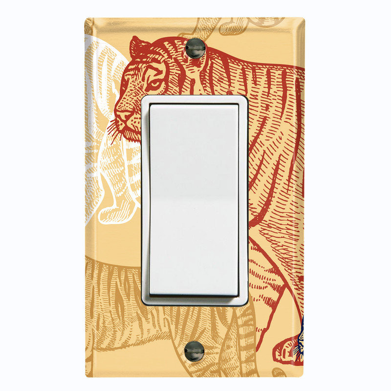 Metal Light Switch Plate Cover; US Standard Size 2 Gang Toggle - Tiger Drawings, #5 Single GFI / Rocker