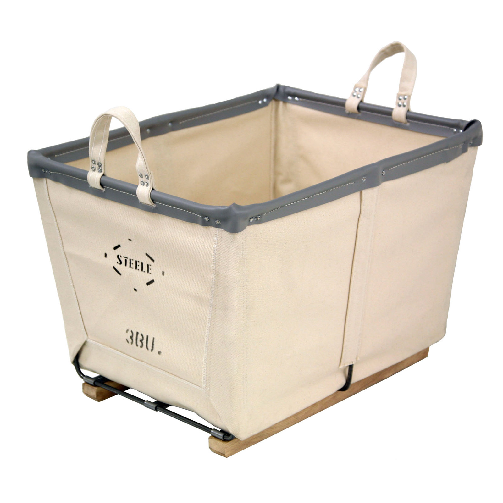 Canvas Small Carry Basket - 3 Bu, Grey Vinyl, Wood Runners