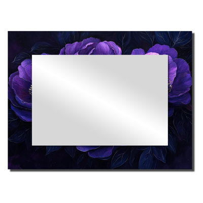 Purple Peonies Midnight Bloom II - Floral Mirror Wall Art - Printed On Metal