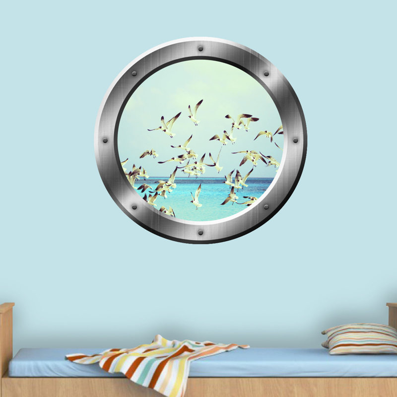 Décalcomanie murale seagulls de troupeau d’oiseaux, H 14 po x l 14 po x P 0,01 po, Argent