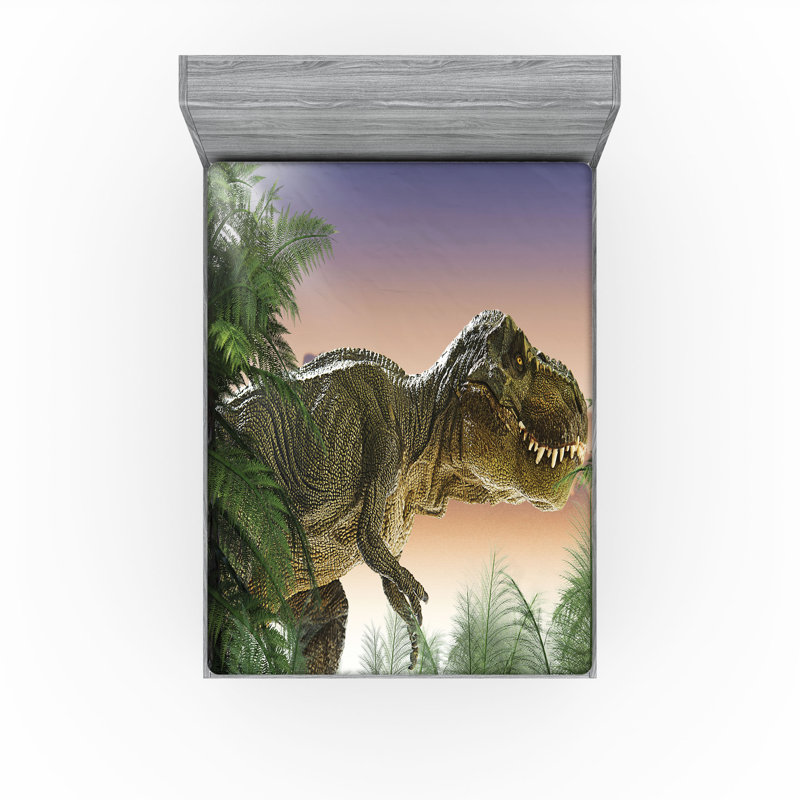 Ambesonne - Drap-housse à motif de dinosaures dans la jungle, Drap-housse très grand californien