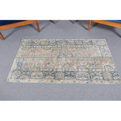 Handmade Vintage Turkish Anatolian Patchwork Rug - Small Green Wool Oushak for Entryway
