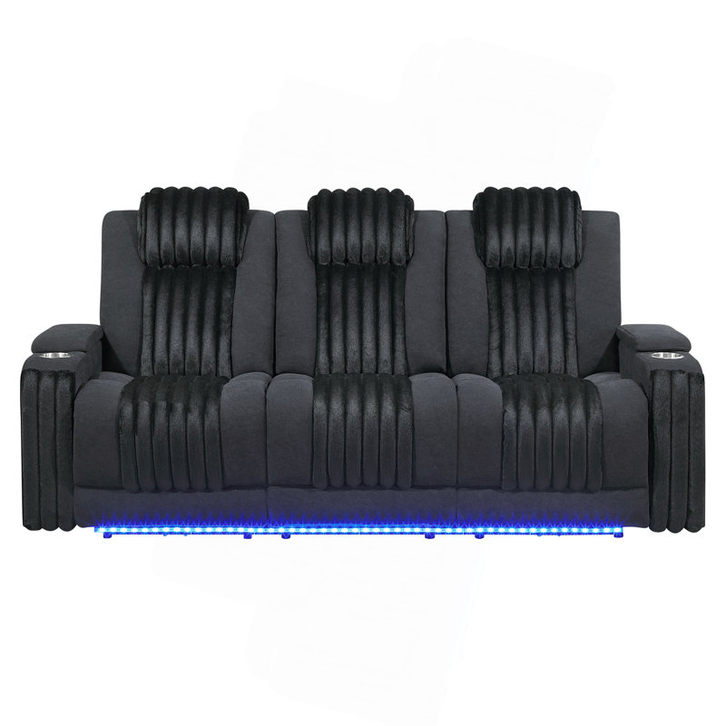 Canapé inclinable électrique avec appui-tête électrique, DEL et table rabattable avec lampe de lecture, Noir