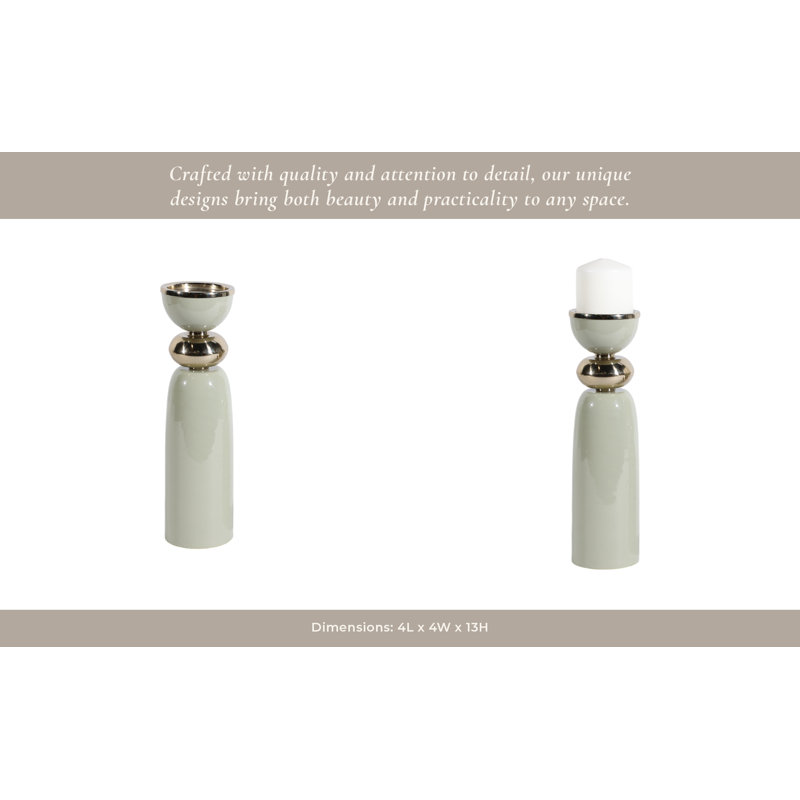 Sagebrook Home 13X4" Curvy Taper & Pillar Holder, Green, 13" H x 4" W x 4" D, Green/Gold