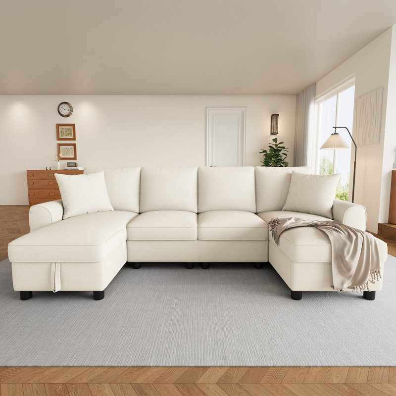 4 Seater Chenille Sofa, Beige
