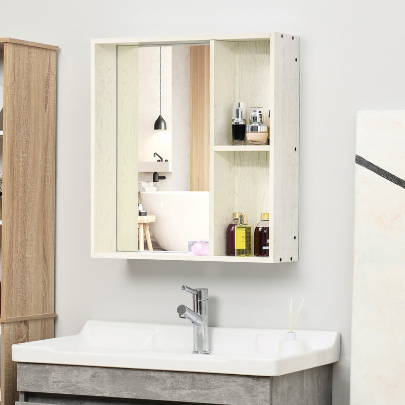 Armoire à pharmacie de salle de bain avec miroir, 24,19 po x 25,5 po, tablette de rangement murale, blanc pour rangement de miroir de salon et de salle de lavage, attrayant
