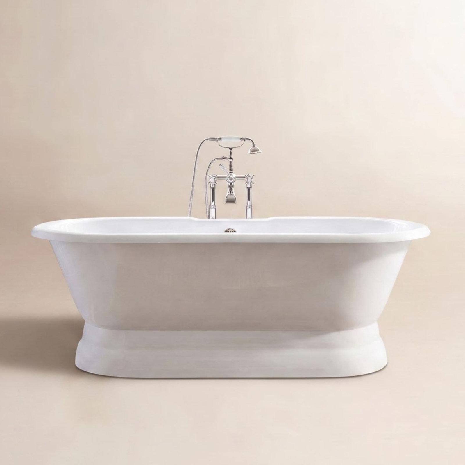 Kristin 61" Pedestal Soaking Cast Iron Bathtub, White Interior with White Exterior