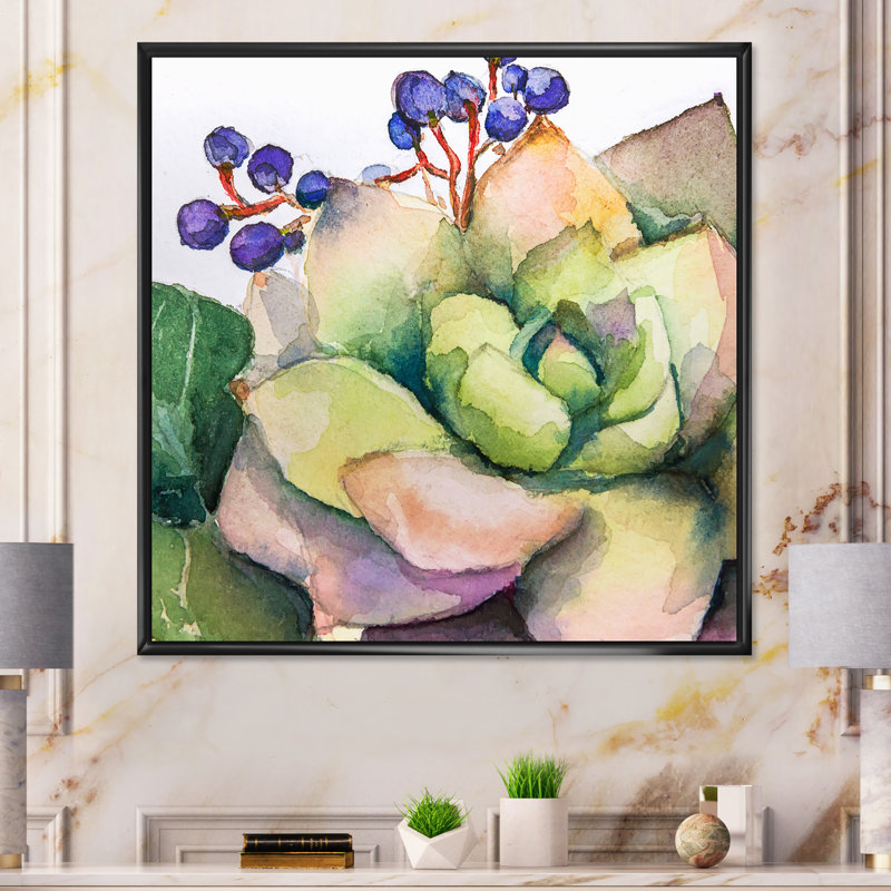 Peinture de fleurs succulentes III - sur, H 16 po x l 16 po x P 1 po, Toile avec cadre flottant noir