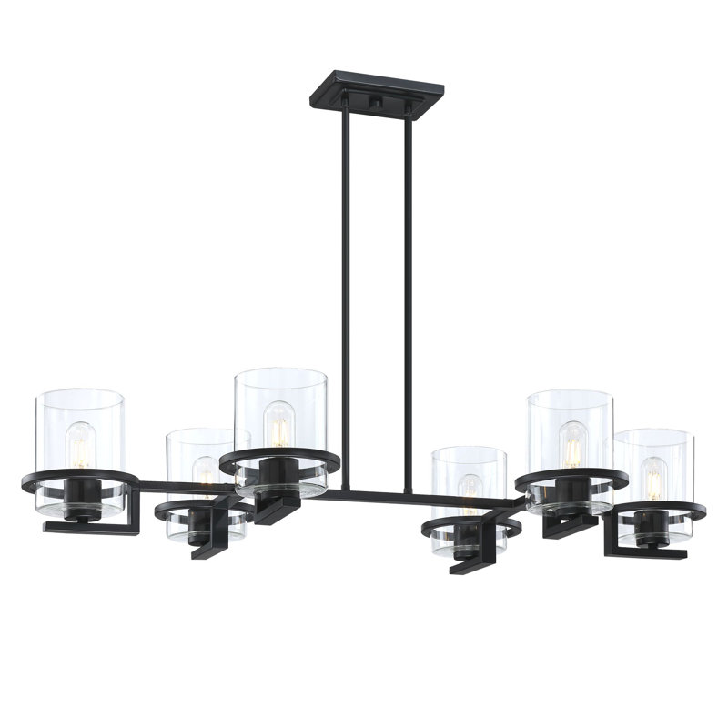 Lustre ovale noir 6 lumières avec verre transparent