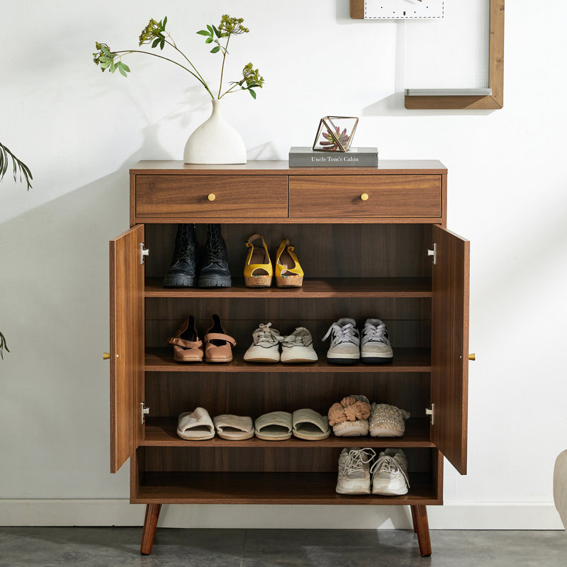 Multi-functional Modern Minimalist MDF Shoe Cabinet - Seamlessly Fits into Nordic, and Industrial Style Interiors, Walnut