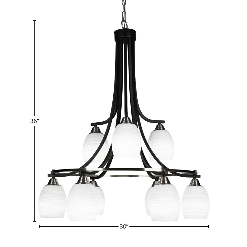 Lustre 9 lumières avec verre de 5 po Michell Paramount, Noir mat/nickel brossé, Blanc