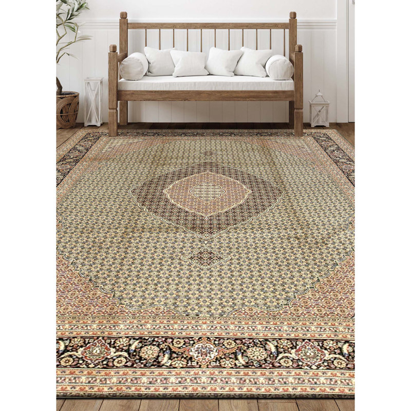 Tapis vert clair et noir noué à la main de haute qualité
