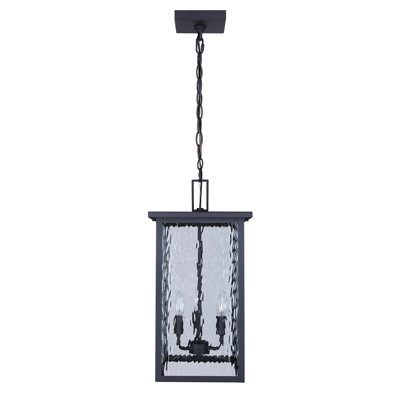 Luminaire suspendu d'extérieur Baldwyn, verre filigrane à finition noire