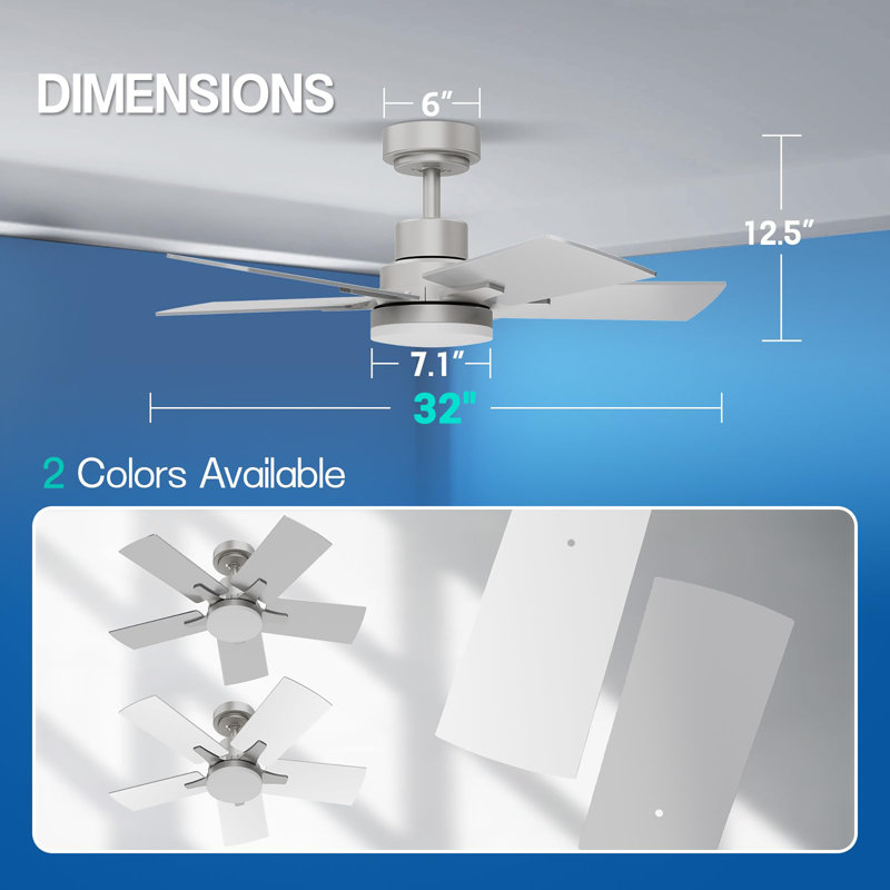 Ceiling Fans with Lights and Remote, 32" Wide, Silver