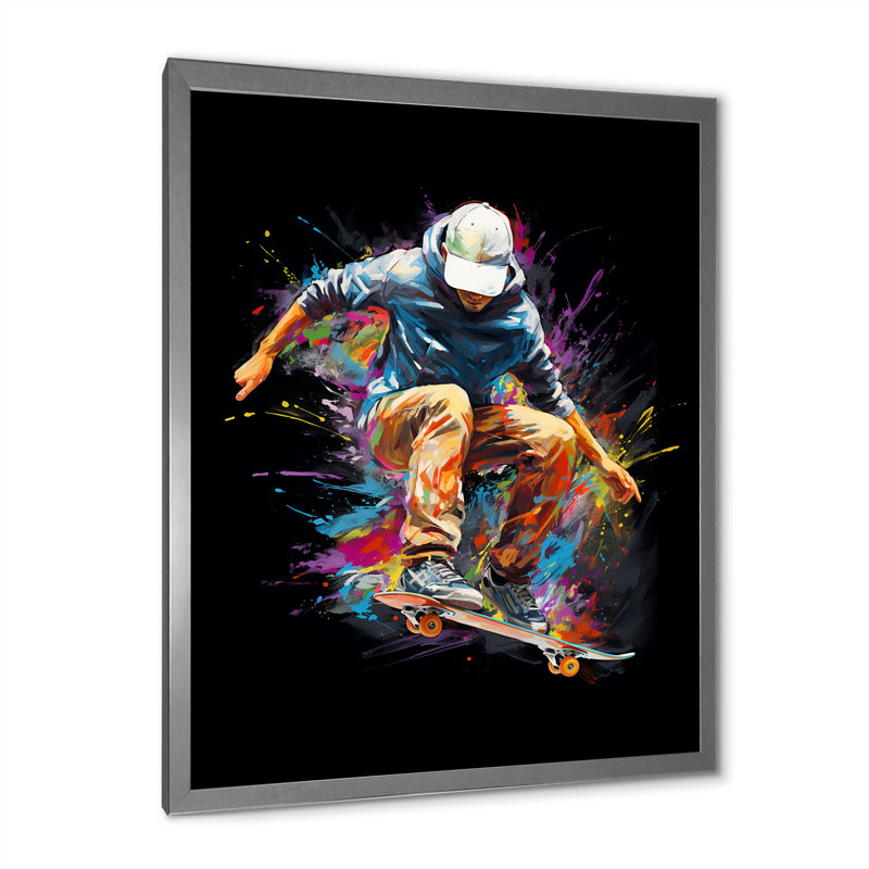 Skateboard Urban Flow I - Art mural sur toile, H 20 po x l 12 po x P 1 po, Cadre photo argenté