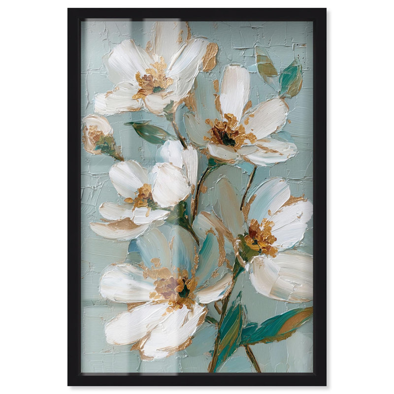 Décoration murale florale à motif floral en relief par Art Remedy, cadre noir, 24 x 36, H 37 po x l 25 po, Cadre noir