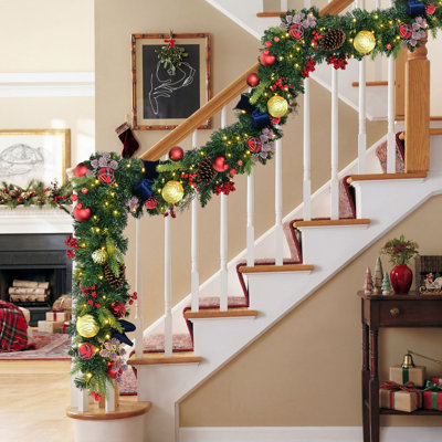 6ft Pre-Lit Decorated Artificial Christmas Garland with Warm White LED Lights