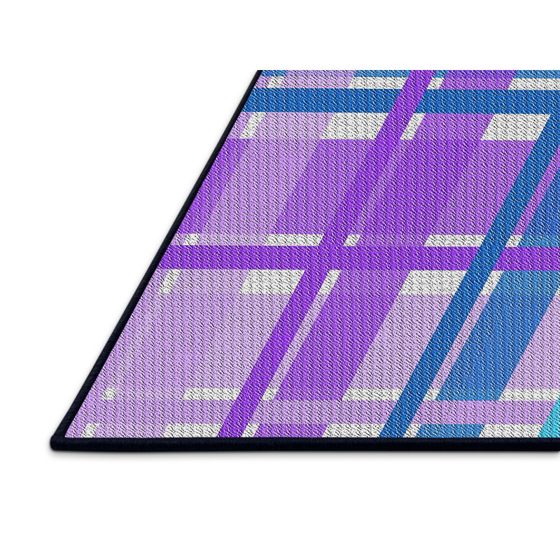 Tapis rouge/bleu à motifs, Rectangle 3 pi x 5 pi
