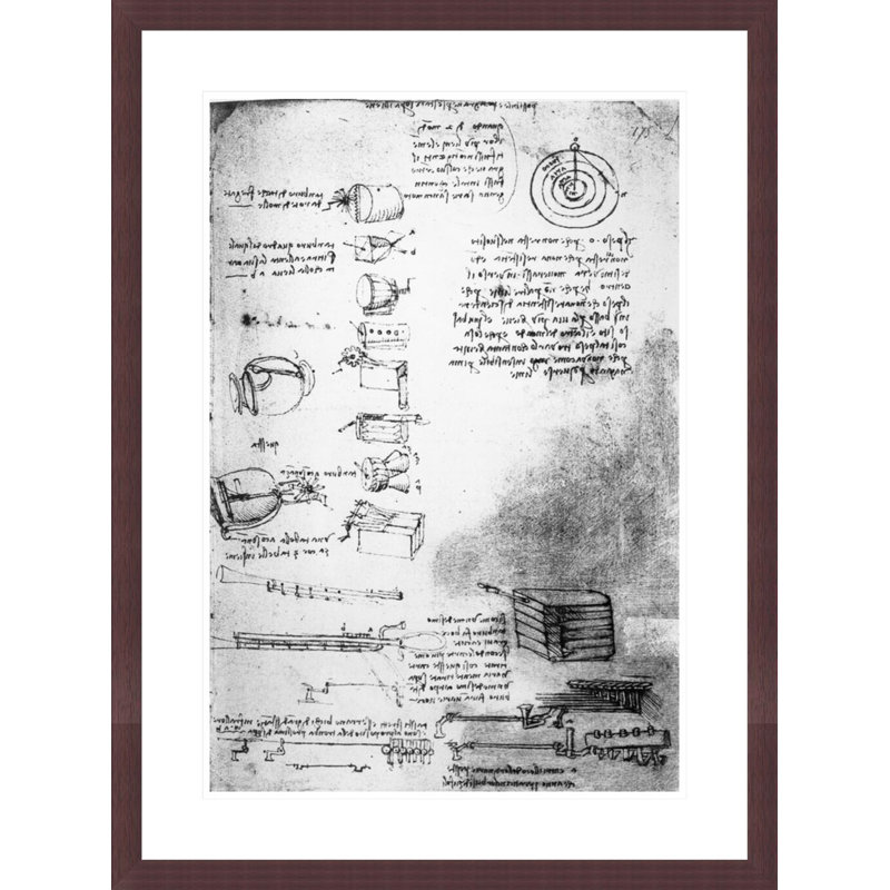 Facsimile of a page from the Codex Arundel 1490s-1518 (pen & ink on paper) by Leonardo da Vinci -Framed Giclee Print