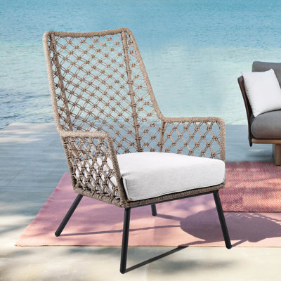 Méridienne en acier pour l'intérieur et l'extérieur, corde, coussin gris amovible, assise stable et confortable, facile à nettoyer et à entretenir