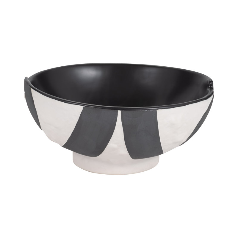 Beckenham Stoneware Bowl Black and White Abstract Design 12 Inch Decorative Modern Home Office Living Room Use