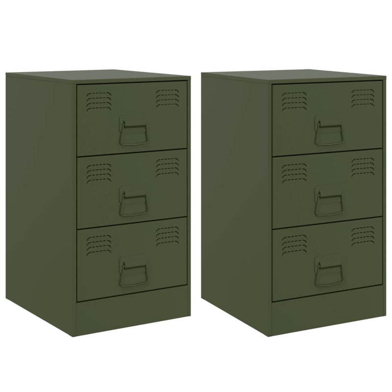 Raineri 34.5cm W Steel Bedside Table, Set of 2, Olive Green