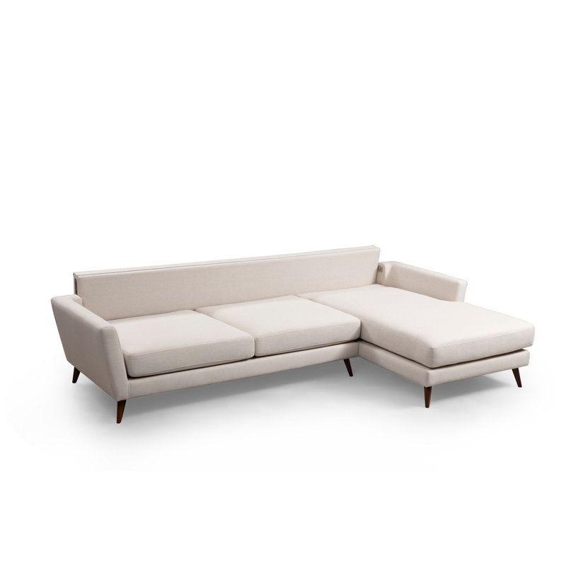 Corner Sofa-Bed, Beech Wood Frame & Chipboard, 119.3 x 66.1 x 33.5 inches | 100% Polyester Fabric, 19.0 cm Foam Cushions | Comfortable Sofa-Bed with Fixed Backrest, Dry-Cleanable | Elegant Beige & Brown Design for Modern Living Spaces