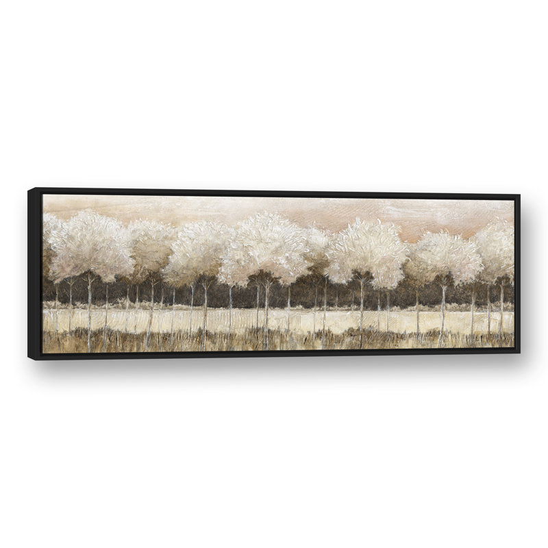 Paysage d'arbre neutre - Peinture, Toile à cadre flottant noir, H 21,75 po x l 61,75 po x P 1,75 po