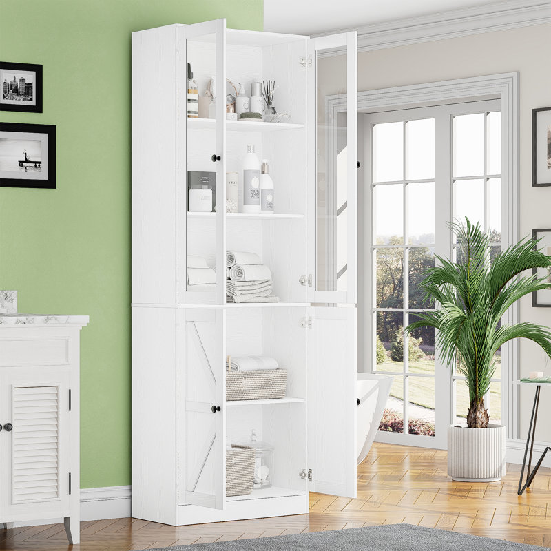 70.9'' H X 23.6'' W Linen Cabinet With Glass Door, White