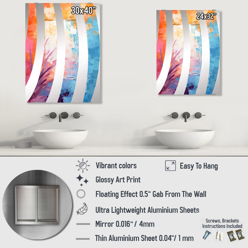 Habr - Grand miroir mural floral abstrait MIR136715, 40 po x 30 po