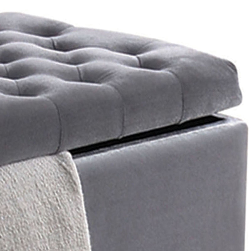 Banc de rangement en velours gris pour chambre à coucher - Rembourrage généreux et style luxueux et spacieux
