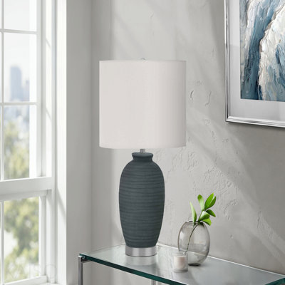 Lighting, H 24 po, lampe de table, céramique bleue, abat-jour ivoire / crème, contemporain
