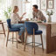 Tabouret de bar Mid-Century, tabouret de bar rembourré en tissu avec dossier à oreilles, tabouret de bar à hauteur de comptoir sans accoudoirs avec pieds en bois, repose-pieds en métal, pour comptoir de bar pour îlot de cuisine, bleu marine, ensemble de 2-119619505-124825000