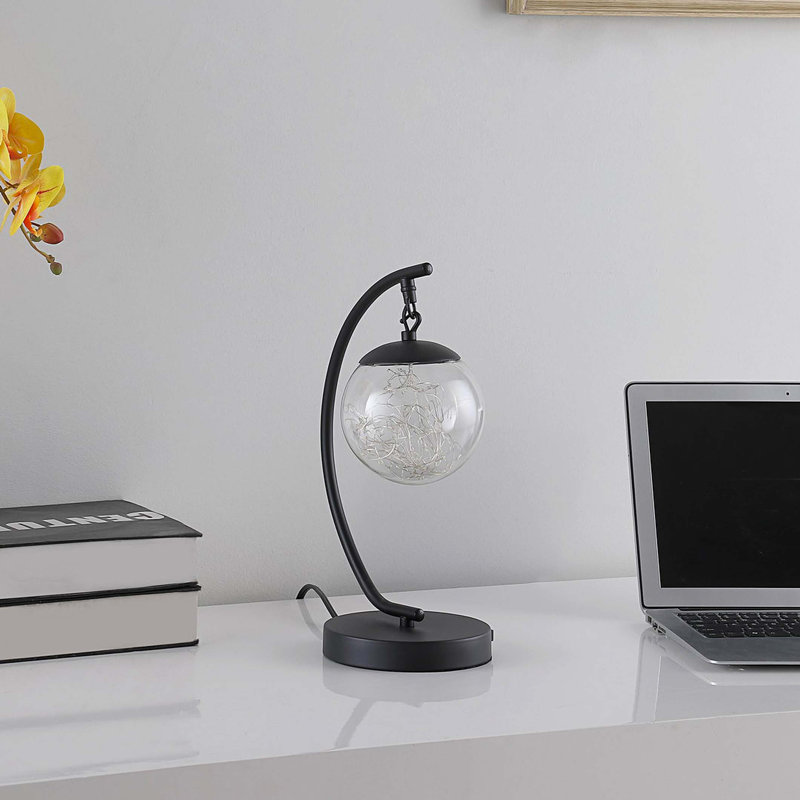 Lampe de table 14 po en verre à DEL multicolore avec orbe et port USB
