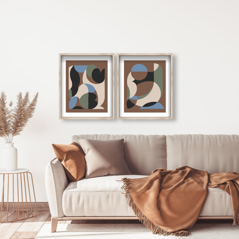 Centered Harmony Set Shadowbox Abstract Print by Oliver Gal, Black Frame, 16 x 20, 25.5" H x 21.5" W, Natural Oak Shadowbox
