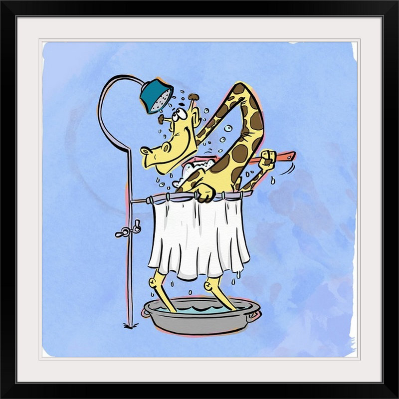 « short douche, tall giraffe-bathtime copains », impression, H 32 po x l 32 po x P 1 po, Cadre noir