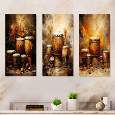 Djembe Journey Earthy Umber - Music Wall Art Prints Set Of 3
