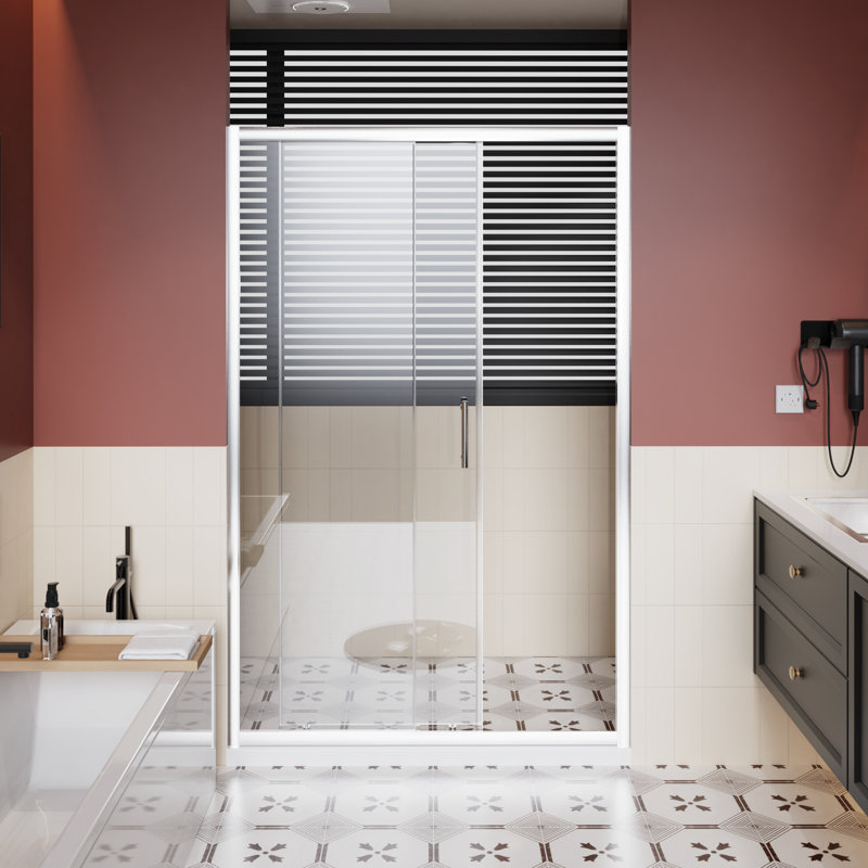 48 In W Adjustable Single Sliding Shower Door, 72 H, 1/5 Inch Thick Clear Tempered Glass, Aluminum Alloy Frame, Smooth Sliding, Reversible Installation Adjustable, Finish, Easy - To Clean