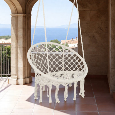 Hammock Chair Macrame Swing Handwoven Organic Cotton Rope with Cushion & Hanging Kit – Boho Indoor/Outdoor Chair