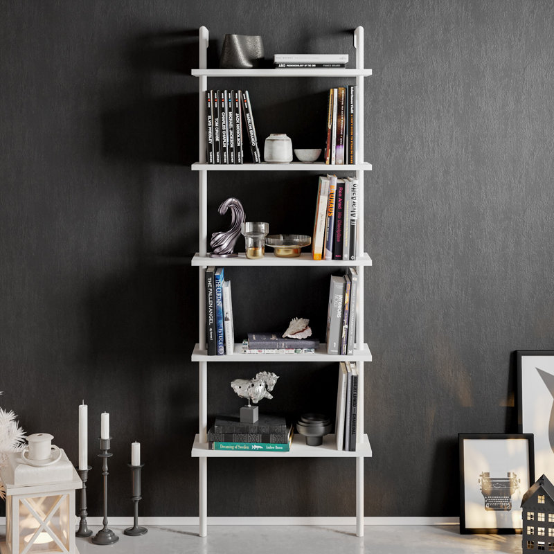 Iker 174cm H x 60cm W Stainless Steel Ladder Bookcase, White