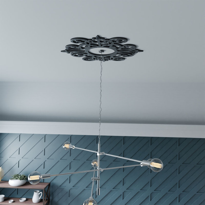 Médaillon de plafond percé en PVC de qualité architecturale Dijon 22 po x P 7 1/8 po x P 3/4 po, H 32 po x l 32 po x P 1 po