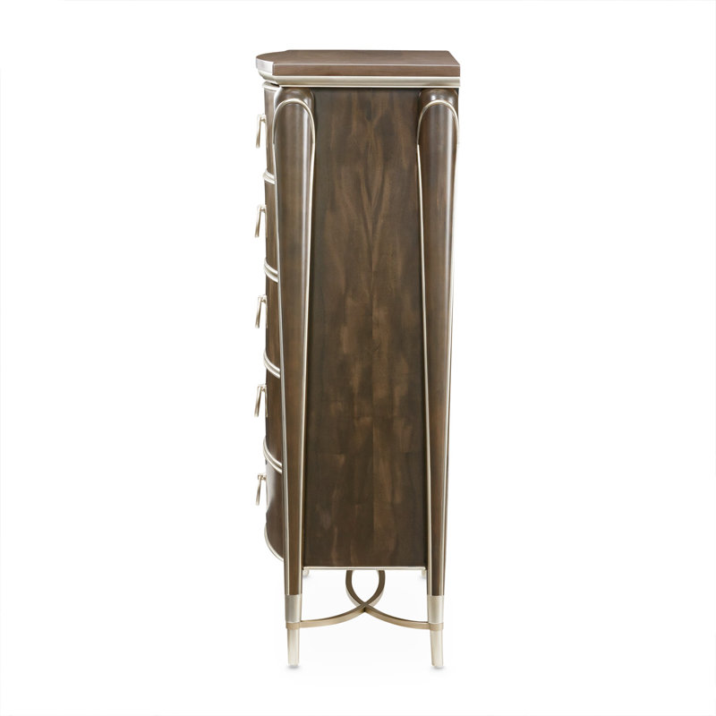 Villa Cherie 5-Drawer Highboy Chest - Hazelnut, Silver/Hazelnut