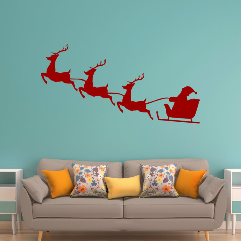 Décalcomanie murale noël renne père noël, H 22 po x l 40 po, Bourgogne