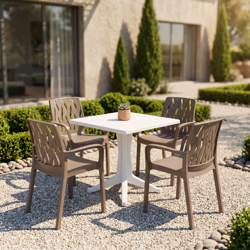 Plastic Patio Dining Set Table,, White