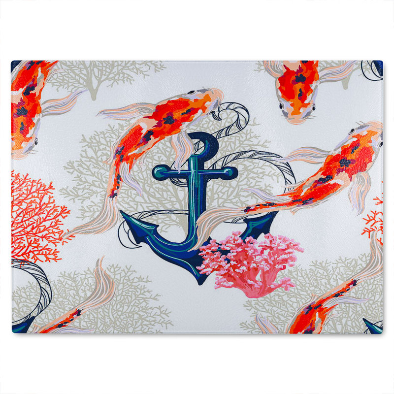 Anchor & Fish Glass Chopping Board, 40cm L x 28cm W